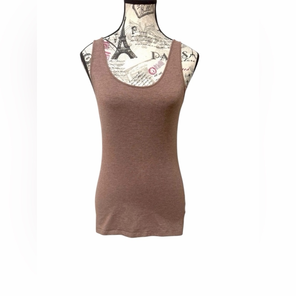 H&M Brown Ribbed Tank Top Size M Boho Layering Basic - Picture 2 of 9